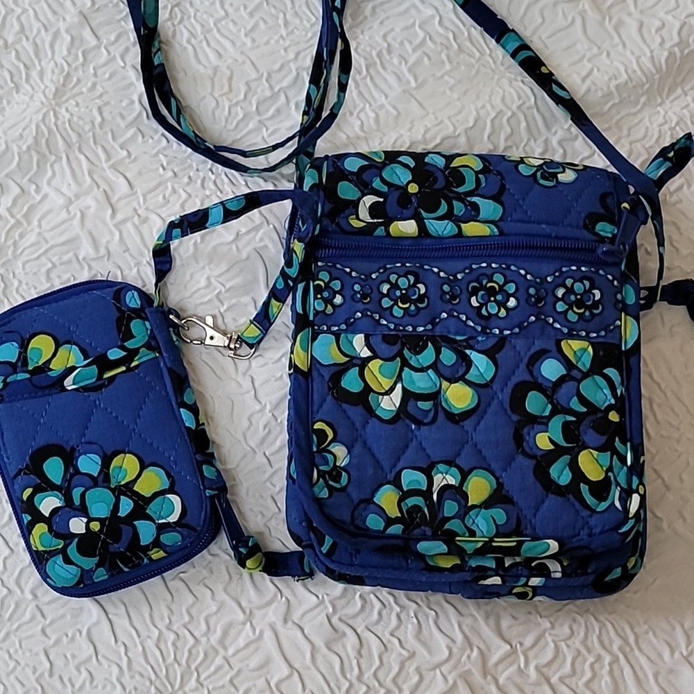 Vera Bradley Mini Hipster Indigo Pop Crossbody Bag & Matching Wallet Blue/Flora